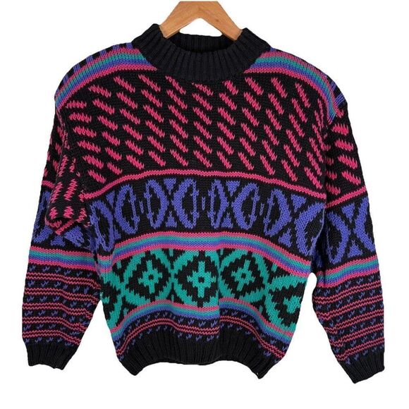 Vintage Paris Sport Club Pullover Sweater Women’s S Grandpa 80’s Cosby Geometric - Picture 1 of 9